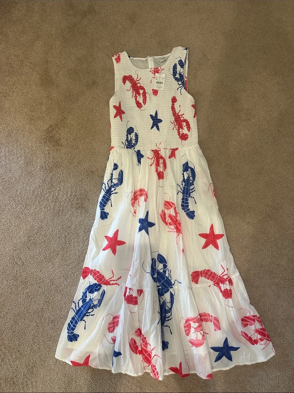 J. Crew White Dress with Red Lobster & Blue Print - Picture 1 of 7